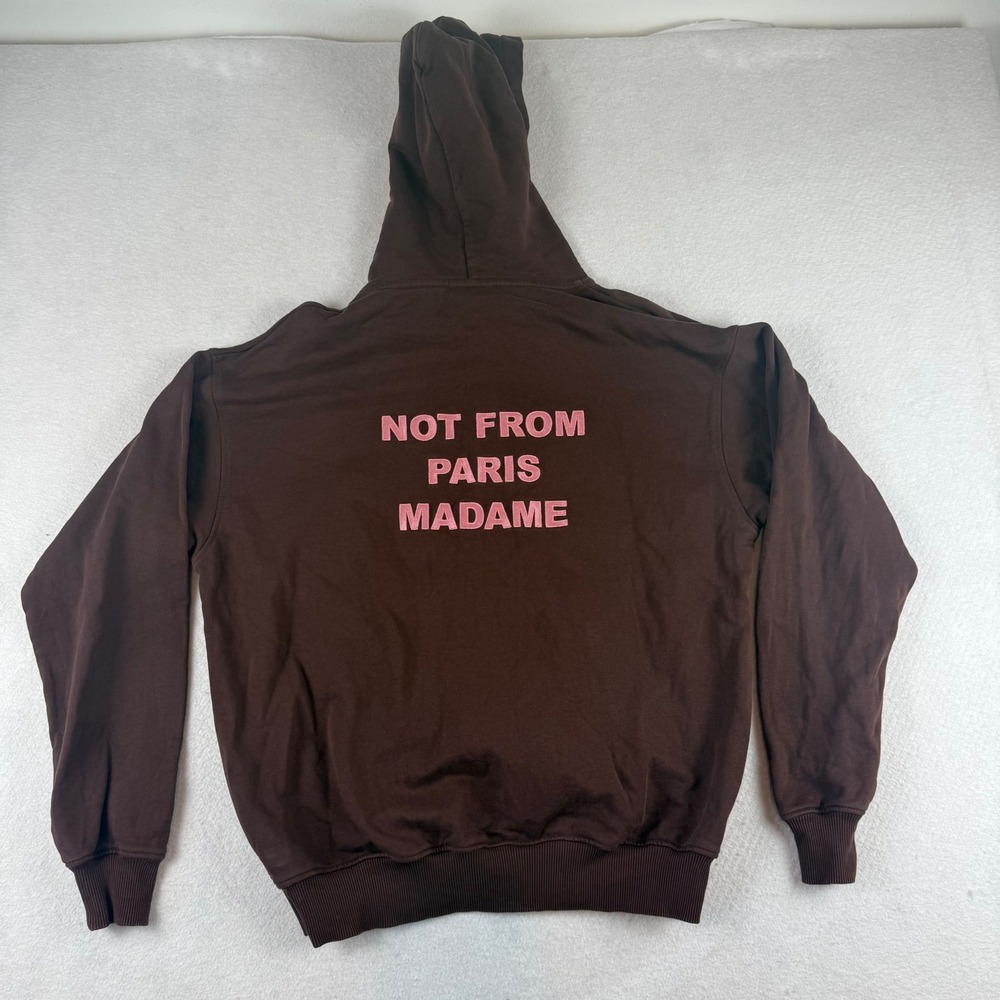 Drole de Monsieur Not From Paris Madame Brown Hoodie Mens Large Relaxed Fit - Picture 9 of 10